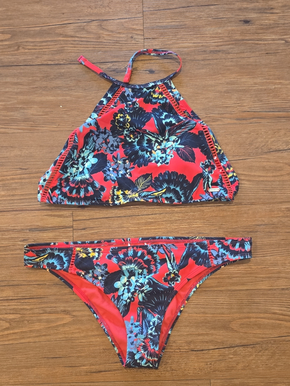 Roxy Womens Floral High-Neck Bikini Set